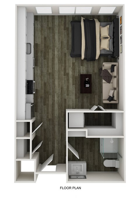Floor plan for studio, 1 bath, 520 sqft